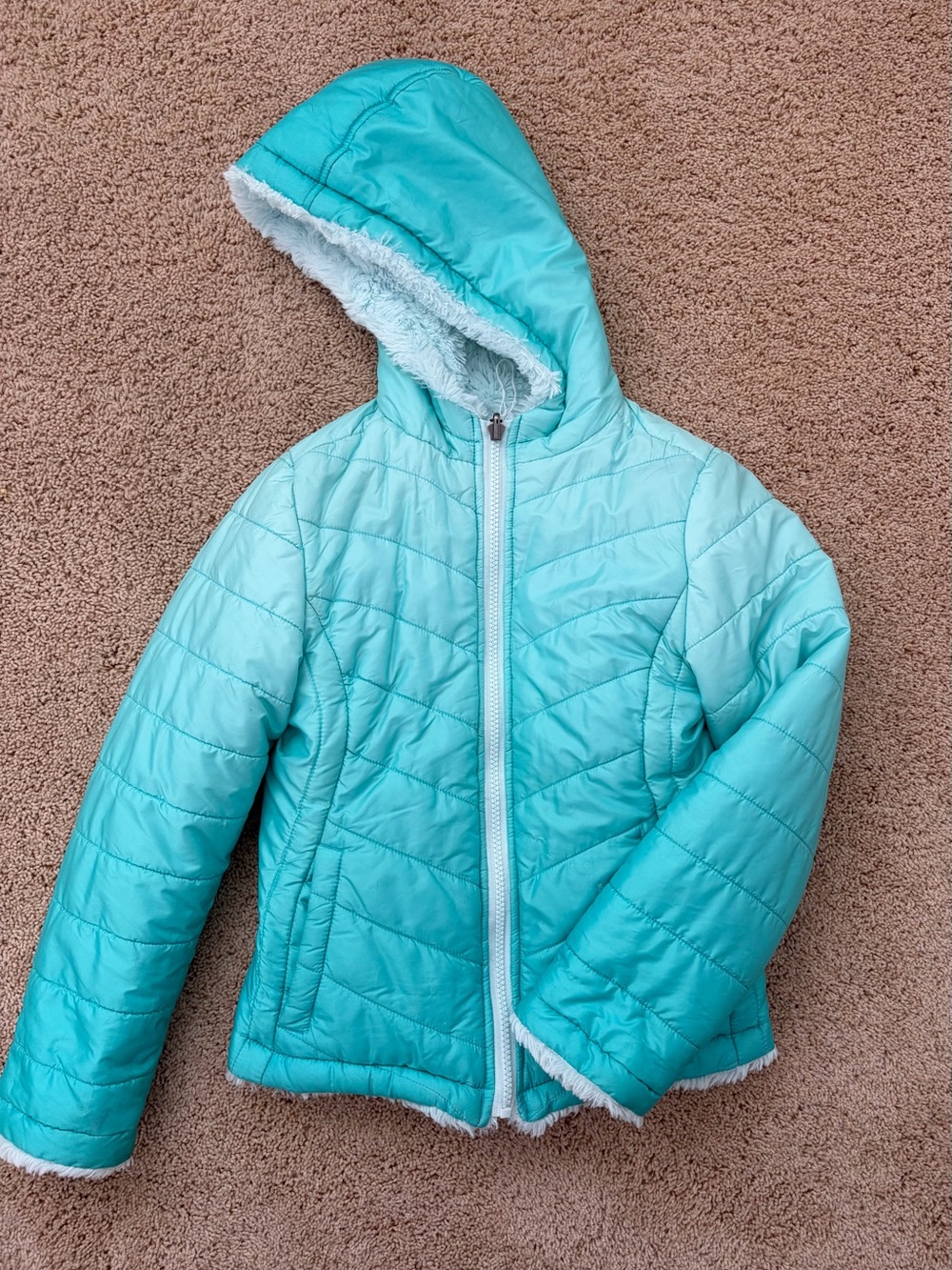 SO Bright Teal Quilted Jacket with Hood size 7/8